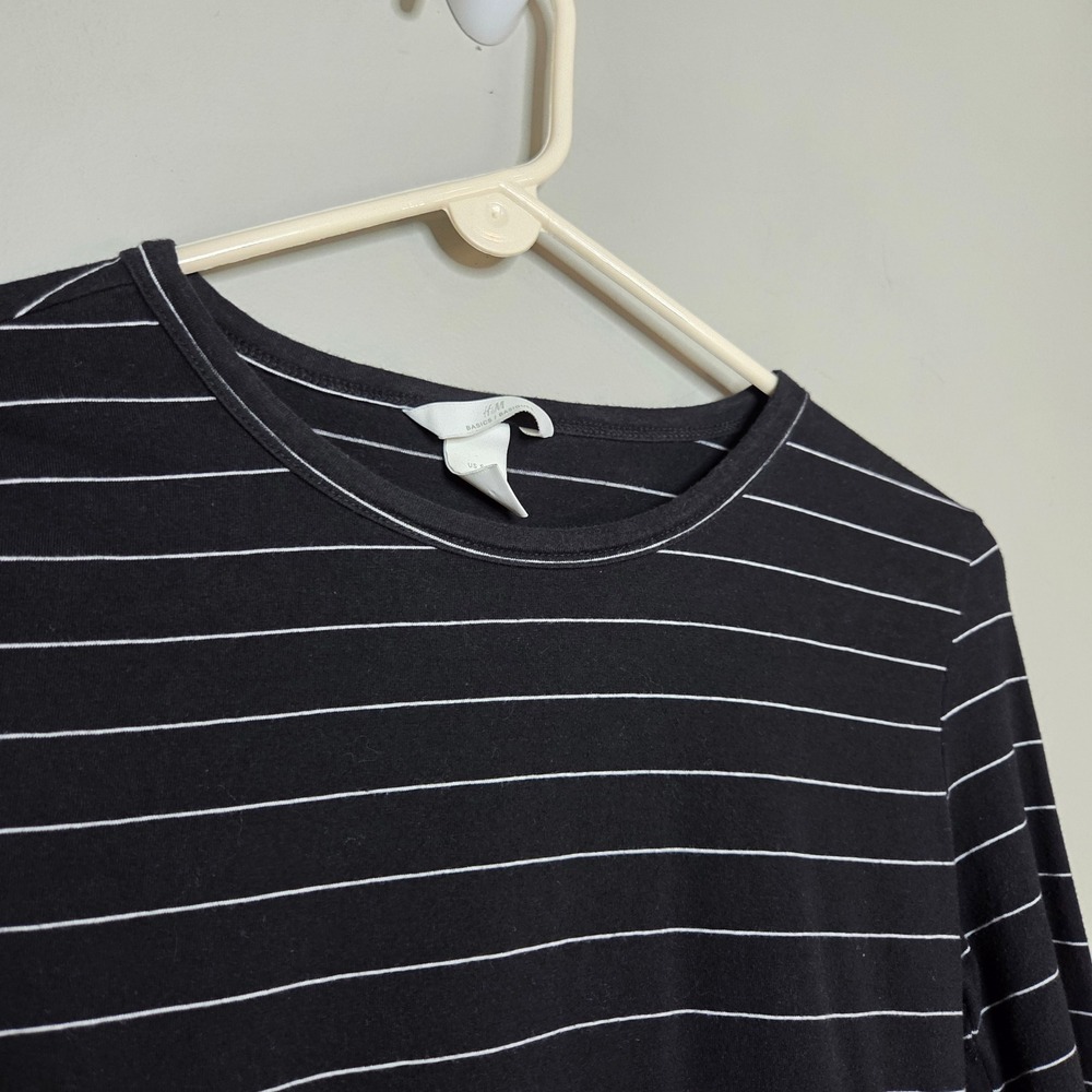 HM Basics Striped Bodycon Dress Womens Small Black White Long Sleeve Mini Jersey